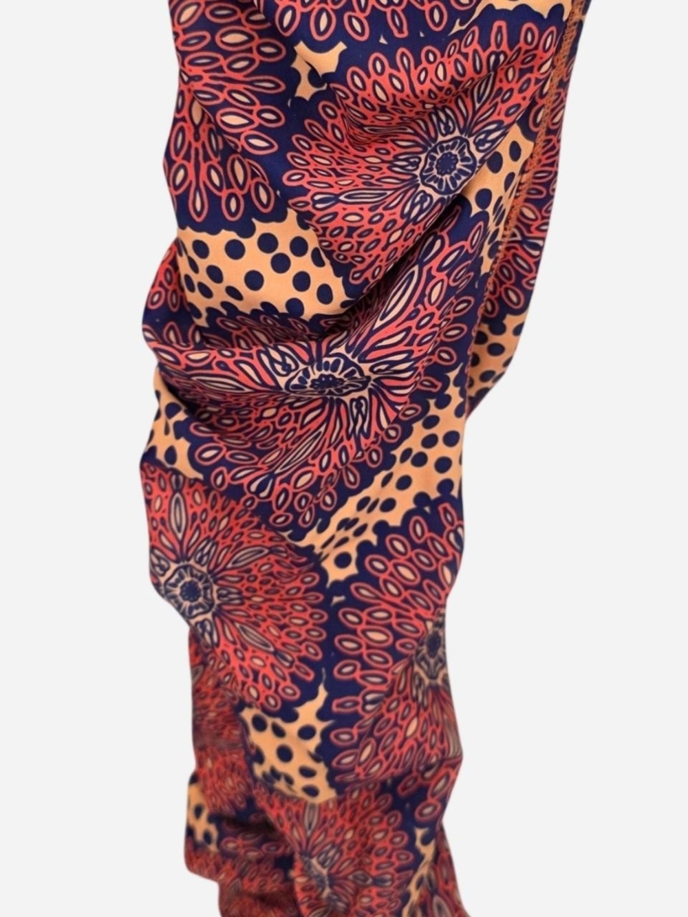 Women's Printed Ruched Jogger Pants in Red, Orange and Blue - Picture 2 of 3